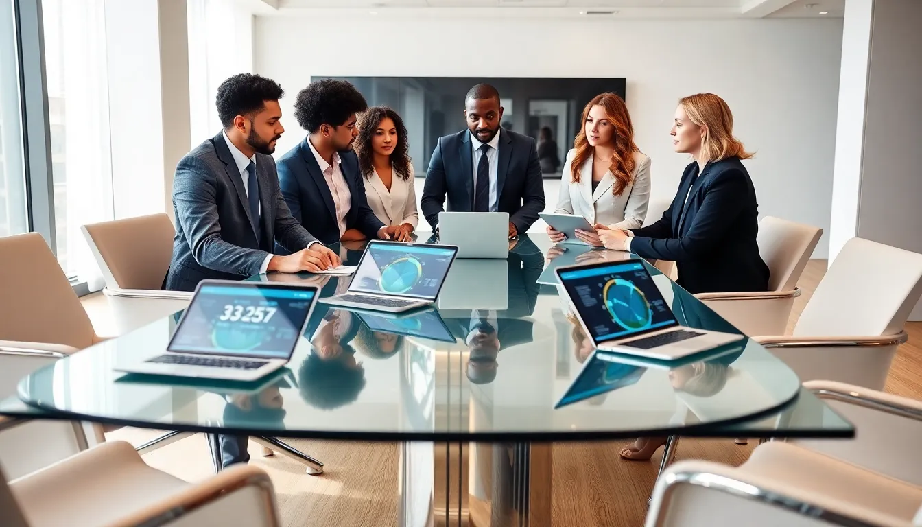diverse team discussing telecommunications in a modern office.